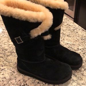 Black suede buckle tall Ugg boots